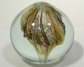 Hand Blown Glass Art Paperweight, Great Gift Idea, Dirwood Glass, Signed, Hand Finished Flat Finished Bottom, n3397
