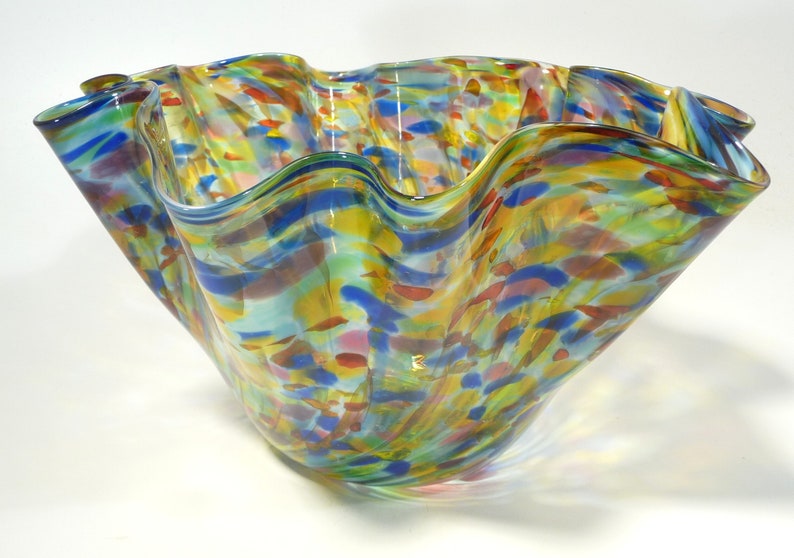 Hand Blown Glass Fluted Bowl Dirwood Glass Red Gold Green Etsy New Zealand