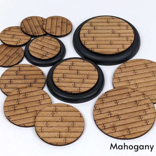 Solid Wood Floor Miniature Base - Tavern Floor Terrain Base Insert - Laser Cut Mahogany Curly Maple - 30mm, 40mm, 50mm