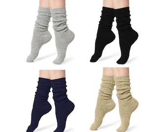 Womens Cotton Rib Slouch Socks: Warm Vintage Slouch, Scrunch, Crew Style, Mother's Day Gift 2 Pair Pack