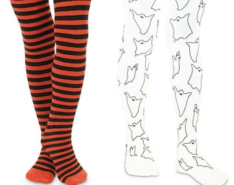 Girls Striped Tights: Stretchy Nylon Halloween Holiday Leggings 1 Pair Pack