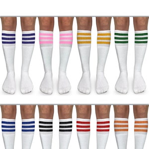 Womens Tube Sock Triple Stripe Premium Cotton Boot Vintage Classic School Fun Fashion Colorful Retro Sport  Everyday Knee High Boot Costume