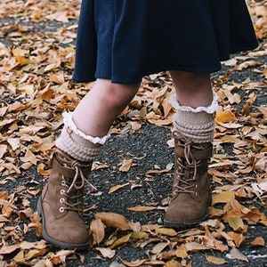 Girls Knee High Warm Socks Slouch Scrunch Tall Boot Crochet Pattern Lace Cotton Knit Fashion Vintage School Winter Holiday Birthday Gift