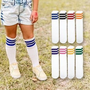 Tube Socks Triple Stripe Girls Boys Kid Toddler Fashion Vintage Novelty Sport Everyday School Seamless Tall Cotton Knee High School Soccer
