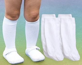 Vintage White Nylon Knee High Socks: Baby, Toddler, Girls, Boys Classic Dress Uniform - 2 Pair