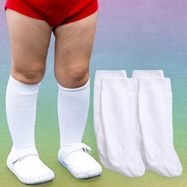 Girls Boys Knee High Sock 2 Pair Baby Toddler White Fashion Classic Dress Vintage School Uniform Holiday White Tall Long Nylon Boot Socks