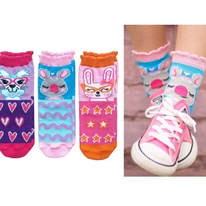 Girls Socks Animal Puppy Dog Koala Bunny Bear Fox Hearts Stripes Stars Scallop Lace Cotton Colorful Fashion Pattern Holiday Birthday Gift