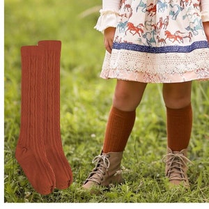Girls Cable Knit Knee High Socks Toddler Fashion Novelty Vintage Retro Colorful Pattern Cotton Warm Dress Tall Hand Dyed School
