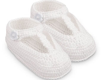 Crocheted Mary Jane Crib Shoes: Newborn Cotton Booties with Gift Box