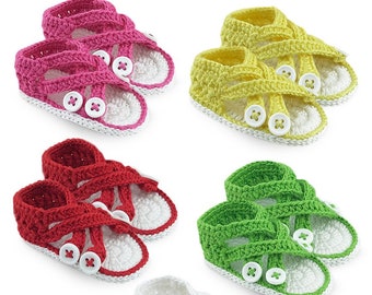 Newborn Crib Shoes Hand Crocheted Sandals Colorful Knit Booties Pink White Baby Girls Boys Unisex Socks Baby Shower Gift Box Beach Holiday