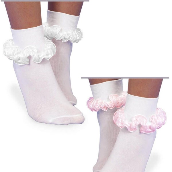 Girls Lace Socks Seamless Tutu Trim Princess Sheer Fancy Dress Pageant Formal Princess School Uniform White Pink Toddler Turn Cuff Ankle