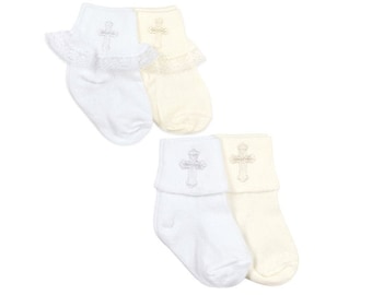 Appliqued Cross Baby Socks: Christening, Baptism, Communion Easter 1 Pair Pack