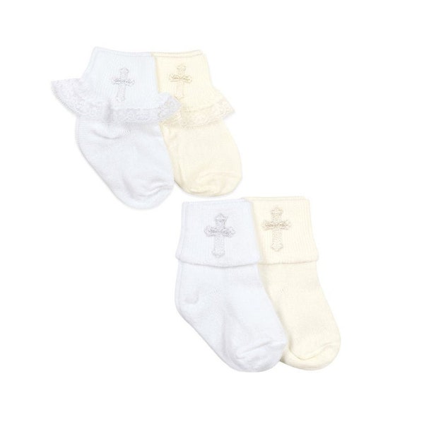 Baby Cross Socks Baby Girls Infant Boys Newborn Embroidered Holy Communion First Christening Baptism Church Dress Cotton Turn Cuff Ankle