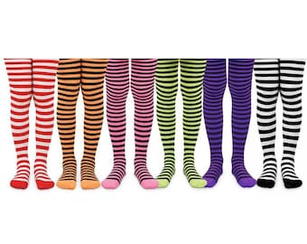 Fun Stripe Tights Pattern Colorful Vintage Retro Holiday Fashion Dress Everyday Costume Nylon Legging Stocking Girl Boy Toddler Baby