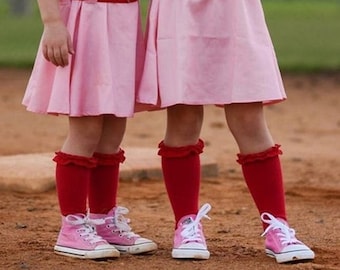 Girls Ruffle Trim Knee High Socks: Toddler, Cotton Blend Uniform Dress 1 Pair Pack