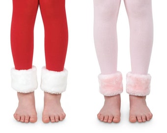 Girls Fuzzy Fur Trim Tights Pink Red Stocking Holiday Dress Up Fashion Novelty Vintage Dress Dance Costume Cotton Legging 1PK