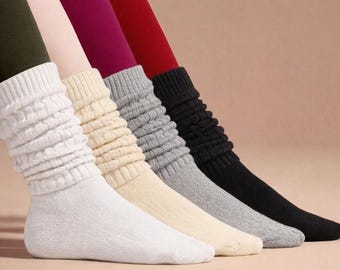 Vintage Ribbed Slouch Scrunch Socks: Heavy Cotton Blend, 80s/90s Style Made in USA Mother's Day Gift 1 Pair Pack
