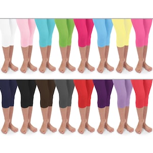 Girls Solid Crop Colorful Tights Pima Cotton Rainbow School Dance Fashion Holiday Baby Newborn Infant Toddler Capri Legging 1 Pack