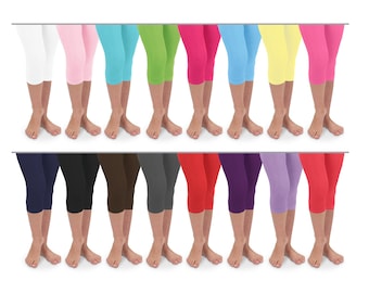 Girls Pima Cotton Capri Leggings: Solid Color Everyday School Dance Tights 1 Pair Pack