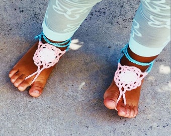 Hand Crochet Cotton Barefoot Sandals: Beach Summer Wedding Floral Lace  Mother's Day Gift 1 Pair Pack