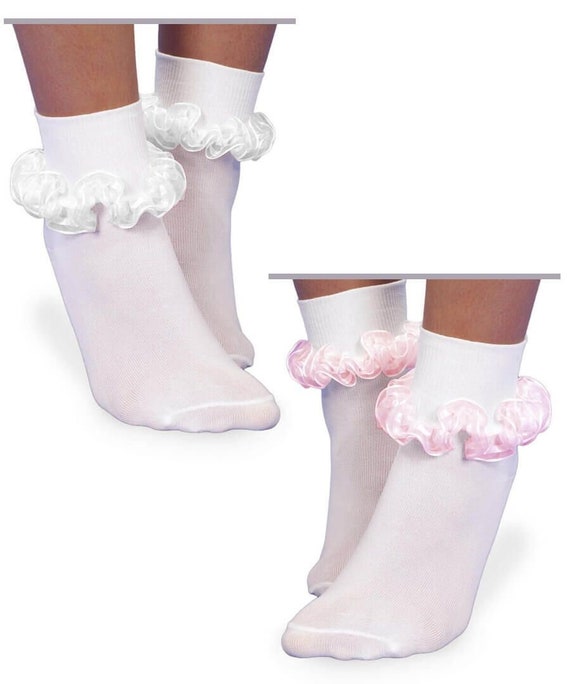 Girls Lace Ruffle Turn Cuff Socks: Seamless Nylon Tutu Lace Trim