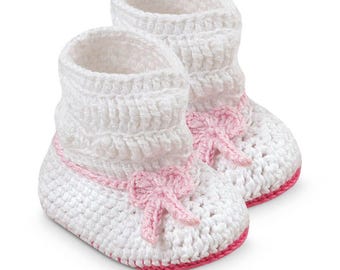 Crocheted Boot Bow Crib Shoes: Newborn Cotton Clouch Booties with Gift Box