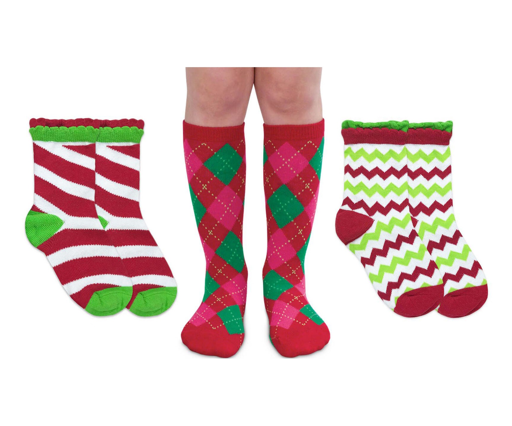 Christmas Socks Girls Holiday Stripe Ruffle Scallop Lace Trim  Etsy