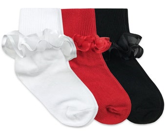 Girls Lace Ruffle Ankle Socks: Communion, Wedding, Holiday, 1 Pair Pack Dress Socks