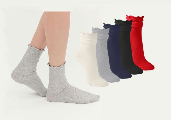 Womens Ruffle Slouch Crew Socks: Cotton Blend Ruffle Ripple Edge Classic Dress Mother's Day Gift 1 Pair Pack