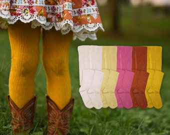 Mädchen-Baumwollstrumpfhose mit Zopfmuster: Vintage-Schuluniform-Strümpfe, 2er-Pack