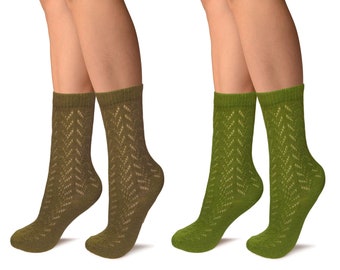 Womens Cashmere Blend Socks: Knit Pointelle Lace, USA Made, Mother's Day Gift 1 Pair Pack