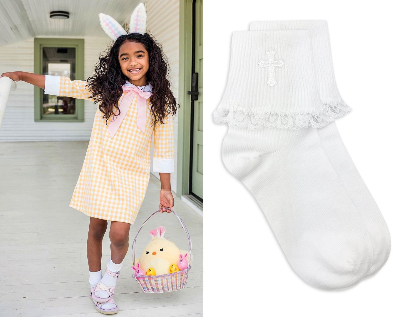 Cross Lace Socks Girl Communion Baptism Embroidered White