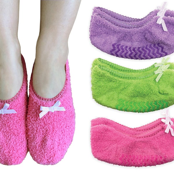 Womens Slipper Socks 2PK Fuzzy Non Skid No Slip Gripper Soft Cozy Warm Fashion Mother's Day Rainbow  Lounge Low Cut No Show Footie Slippers