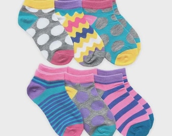 Girls Fashion Low Cut Ankle Socks 6PK: Polka Dots & Stripes