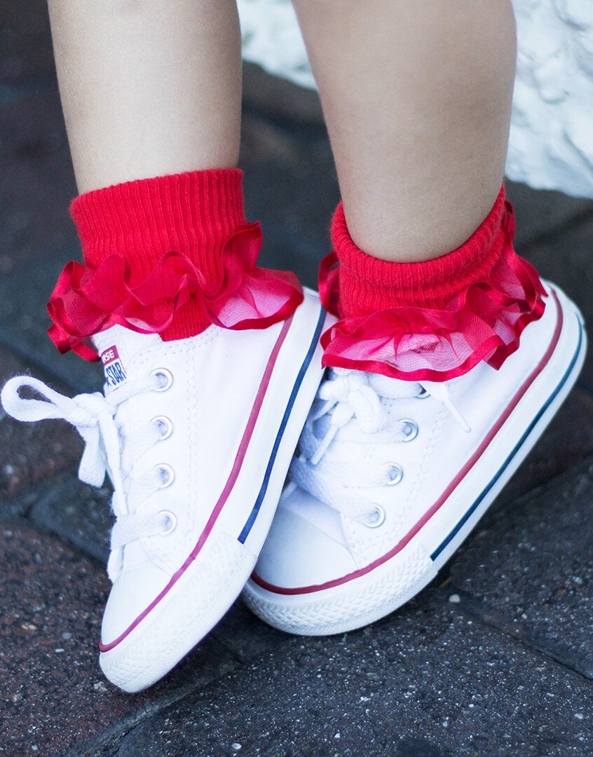 MOMNIKIDS Frill Cotton Socks for Baby Girl - (Pack of 3, Red)