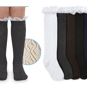Lace Ruffle Knee High Boot Socks: Vintage Pointelle Pattern 1 Pair Pack