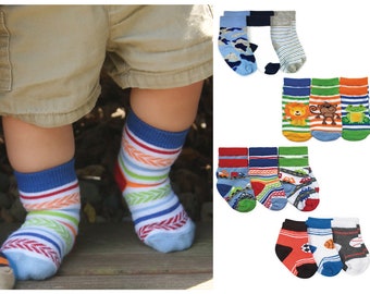 Baby Boy Socks 3 Pair Colorful Pattern Sports Stripes Animals Cars Camo Solid Crew Ankle Soft Cotton Fun Infant Newborn Baby Shower Gift
