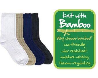 Jungen Bambus Riffelsocken: Schuluniform Kleidersocken (2er Pack)