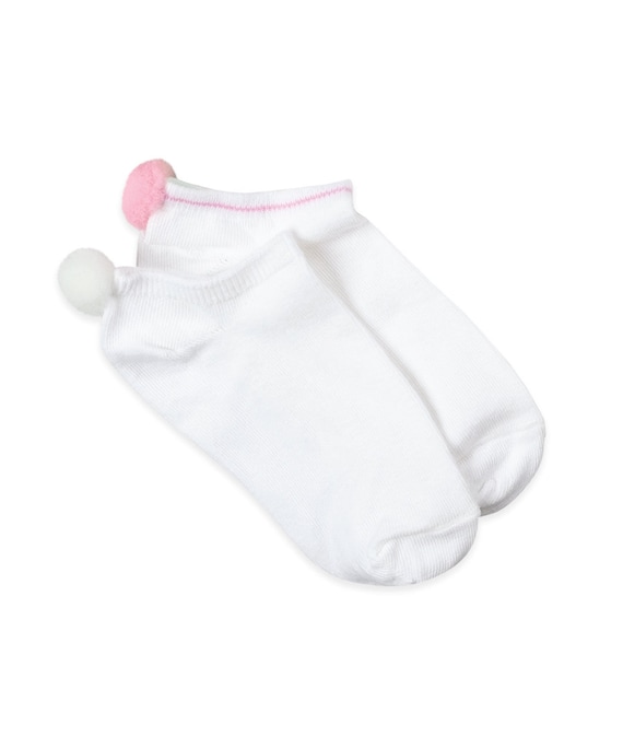 Girls Socks Pom Pom Low Cut Tennis Seamless White Pink Vintage