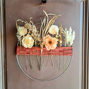 Faux dried flower hoop wreath, boho, Bohemian, rustic, farmhouse, wall hanging, door hanging, housewarming, gift