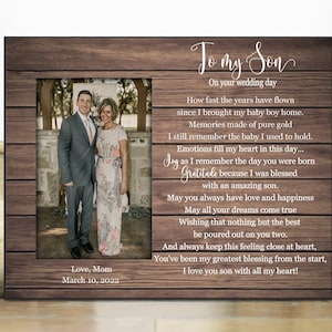 Gift for Son on his Wedding Day from mom / son&#39;s picture frame from mom / Son&#39;s wedding gift from mother / Groom&#39;s gift from mom
