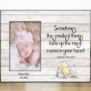 Newborn baby gift nursery decor / Sometimes the Smallest Things Winnie the pooh quote picture frame / Personalized Baby Shower new parents