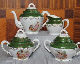 Antique Tea Set, 7 Piece, Boucher, Victoria Porcelain