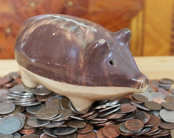 Vintage Piggy Bank, 7" Large, Staffordshire Style