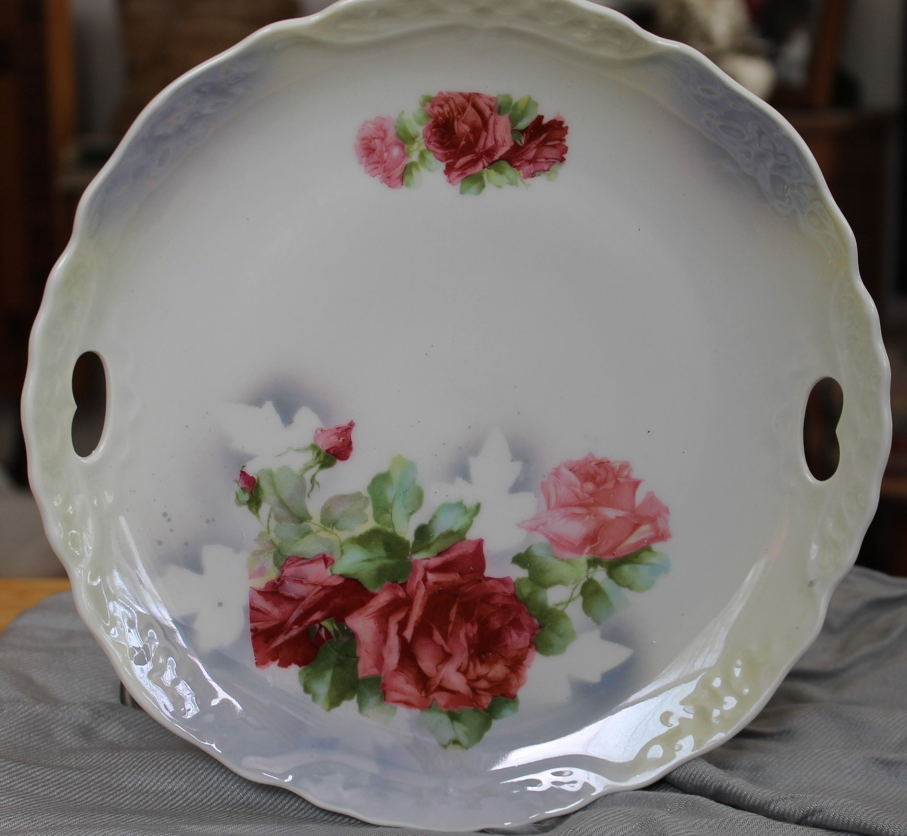 Floral Plate, Transferware, Vintage, Wall Art