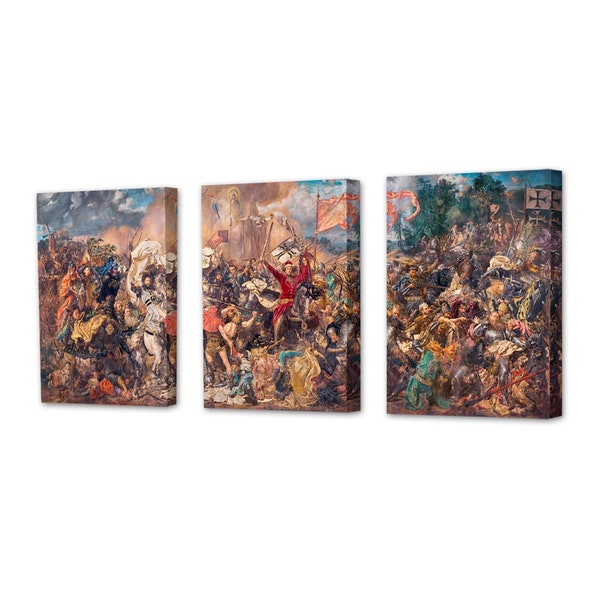 Canvas Print Triptych Jan Matejko Battle of Grunwald | Set of 3 Canvas from Poland | Classic Polish Paint Reprint | Historical Battle Scene