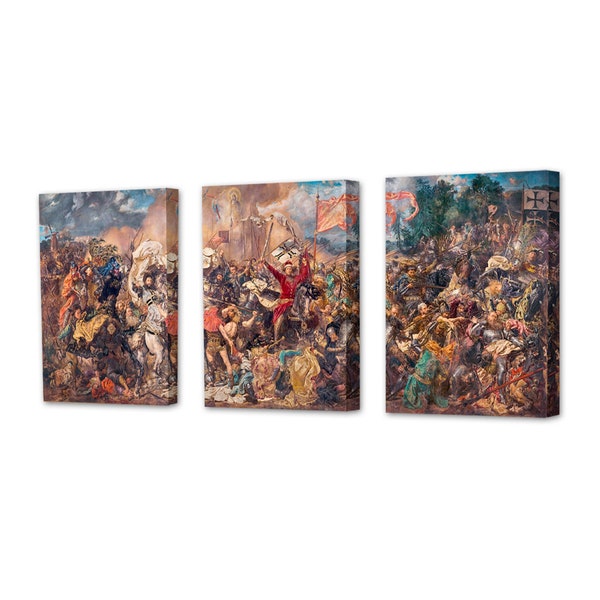 Canvas Print Triptych Jan Matejko Battle of Grunwald | Classic Polish Paint Reprint | Set of 3 Canvas from Poland | Historical Battle Scene