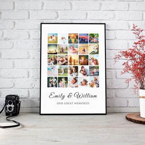 Collage Picture in Frame, Up to 25 Photos Collage Fine Art Print, Wall Art with Pictures, Frame, Personalized Gift, Family Collage, Birthday
