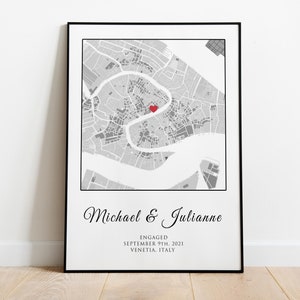 Verlobungsgeschenk für Paare | Herzkartendruck auf Fine Art Papier mit Rahmen | Verlobtes Kartengeschenk | Jubiläumsgeschenk zur Verlobung für Sie oder Ihn