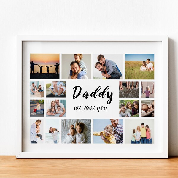 Picture Collage Print with Frame | Fathers Day Gift | Vatertag Geschenk | Up to 20 Photos Design | Gifts for Dad Daddy | Framed